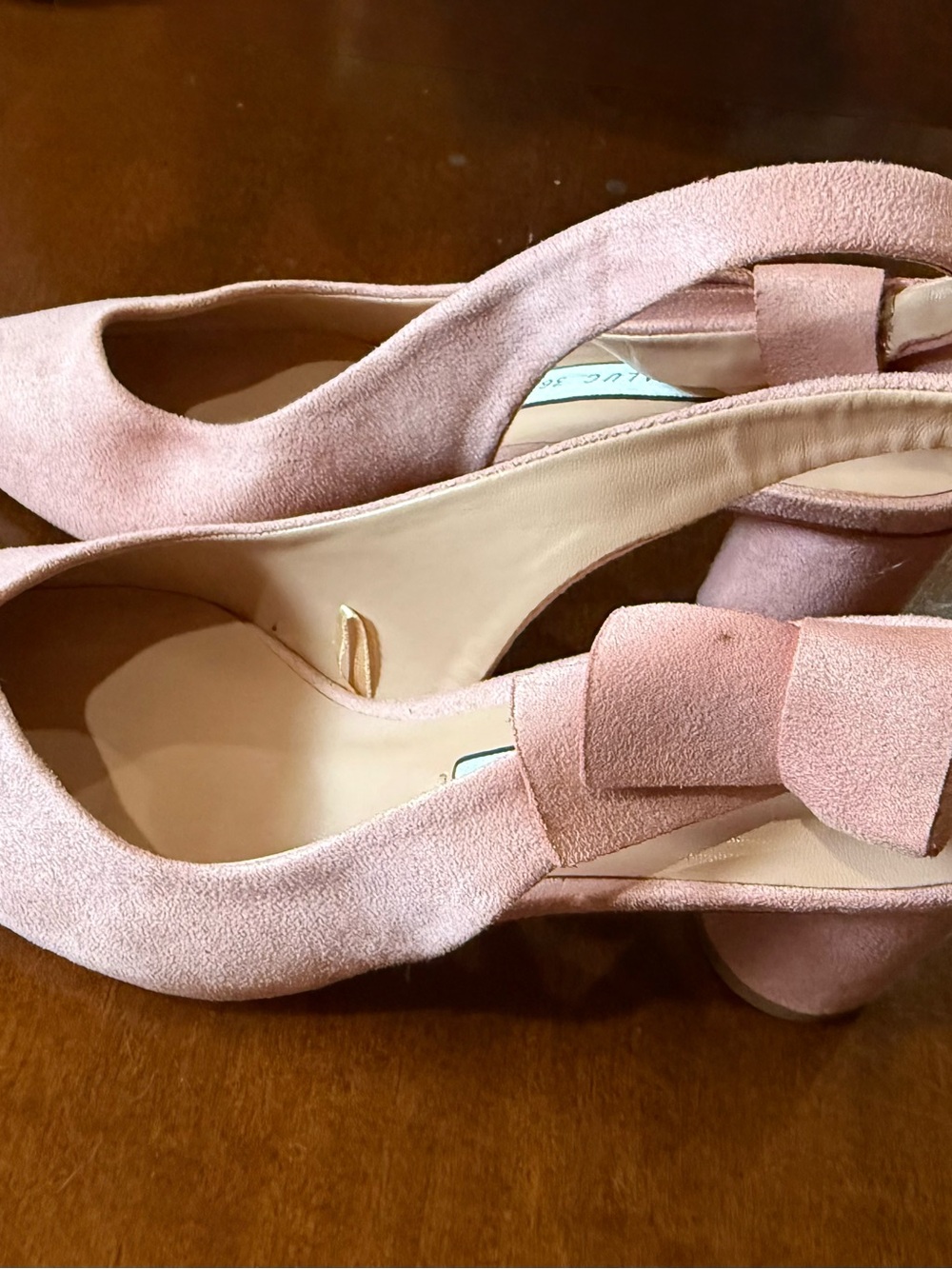 Zara Trafaluc Blush Pink Faux Suede Slingback Heel Bow Low-Heel Pumps